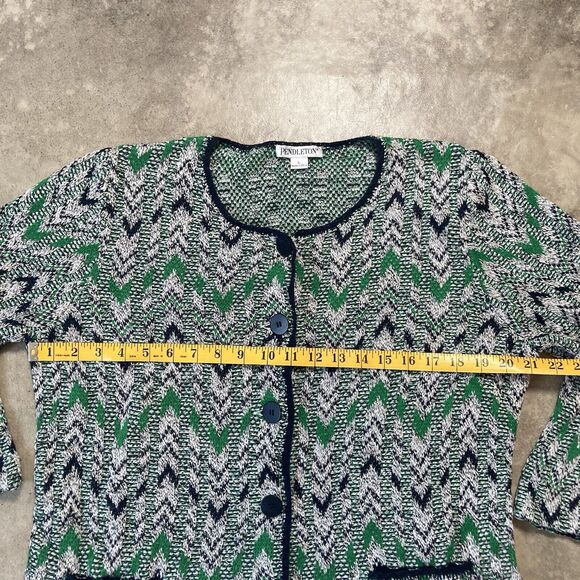 Pendleton Sweater Womens Large Blue Green Chevron Cotton Silk Cardigan - Picture 2 of 8